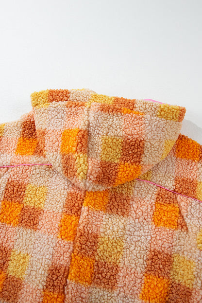 Cozy orange checkered sherpa jacket