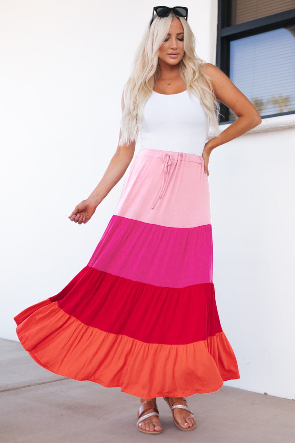 Color Block Tiered Maxi Skirt.