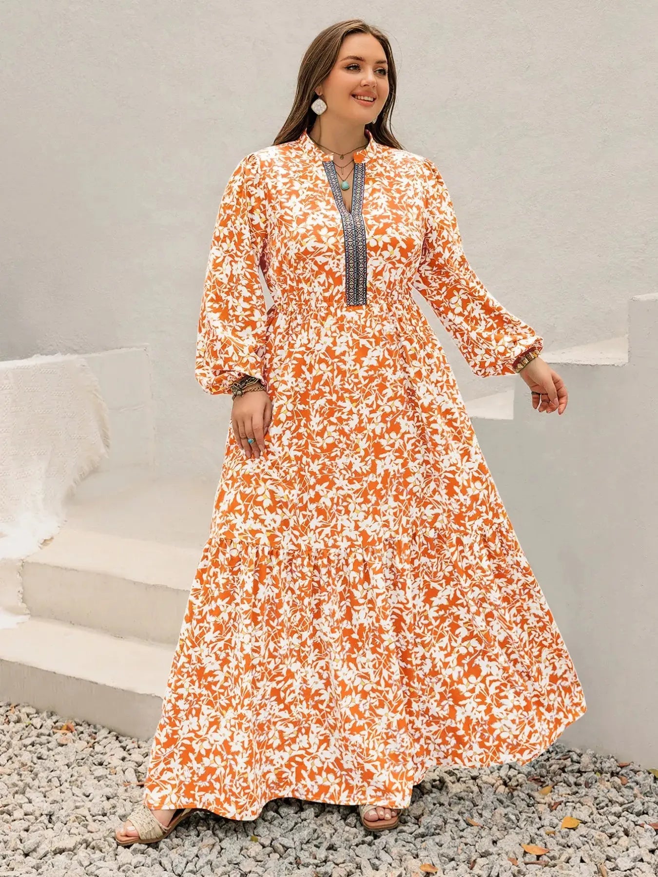 Plus Size Boho Floral Print Maxi Dress With Ruched Waist Simply Love