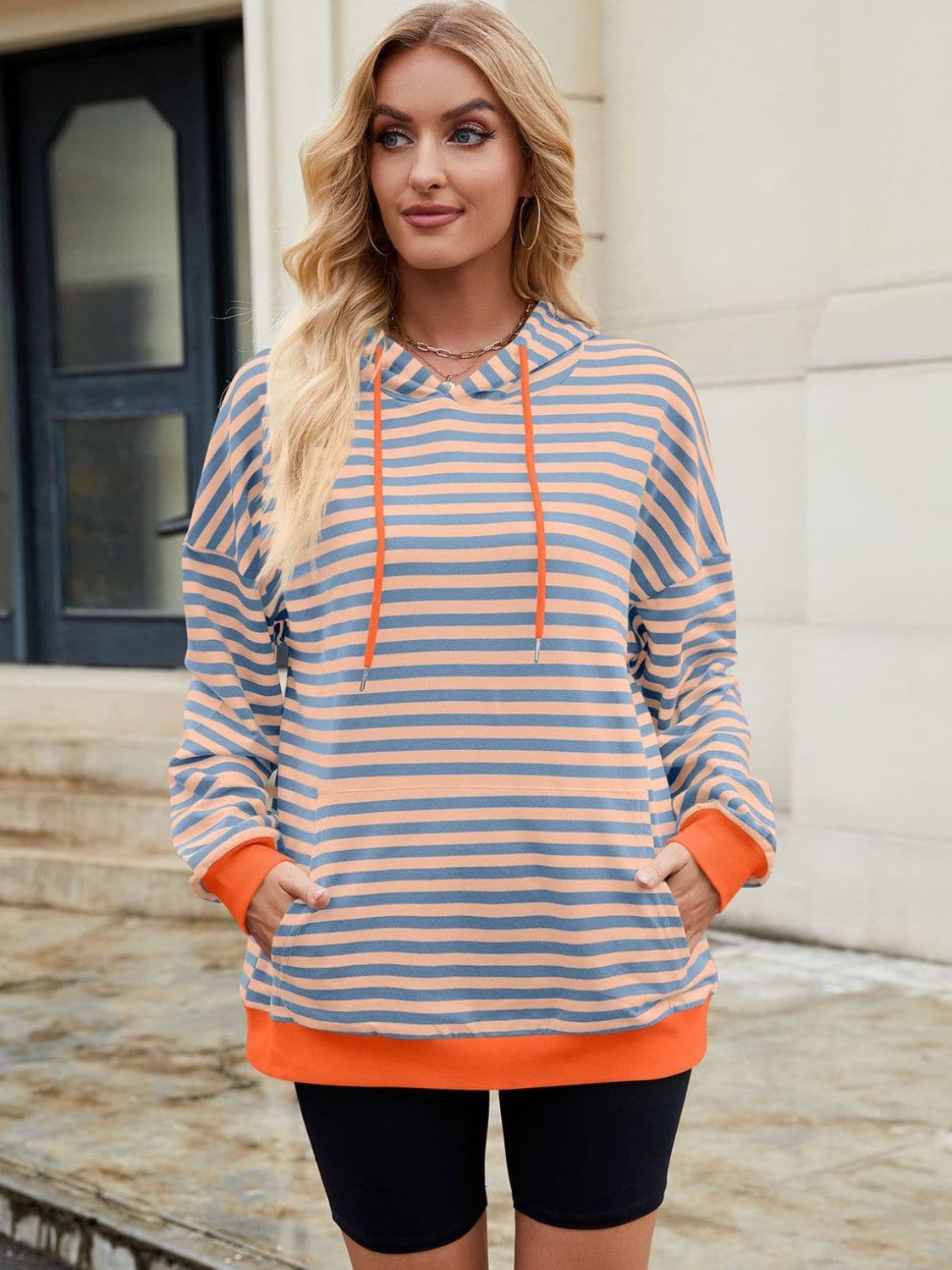 Contrast Striped Hoodie with Pockets