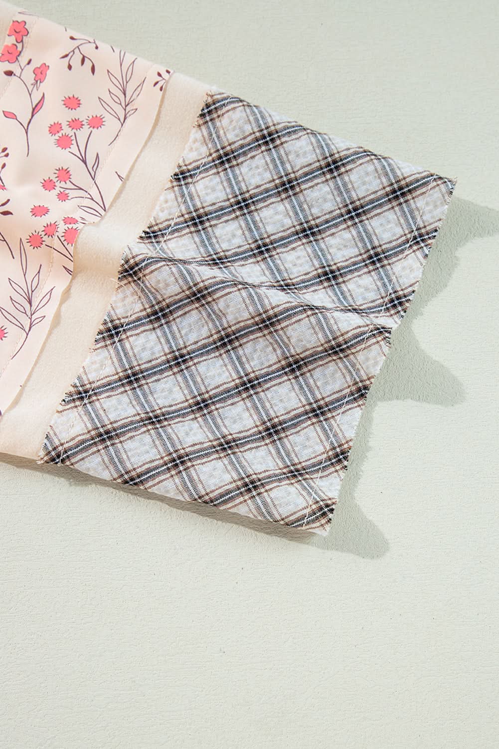 Beige Plaid Floral Peace Heart Graphic Wide Long Sleeve Top - Love Salve 