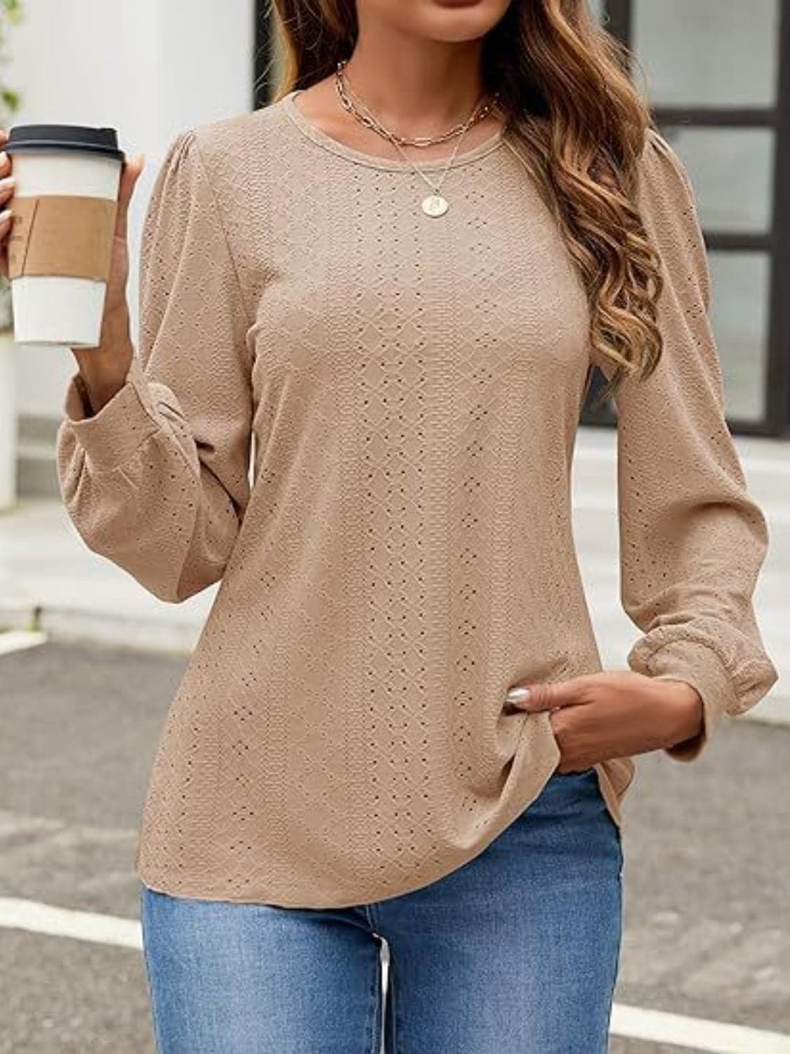 Chic eyelet long sleeve top