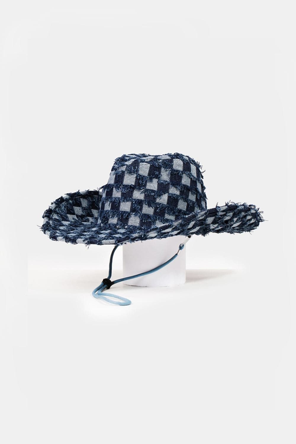 Fame Checkered Fringe Denim Cowboy Hat.