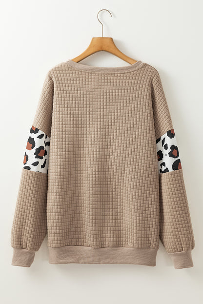 Parchment Leopard Quilted Patchwork Crew Neck Sweatshirt