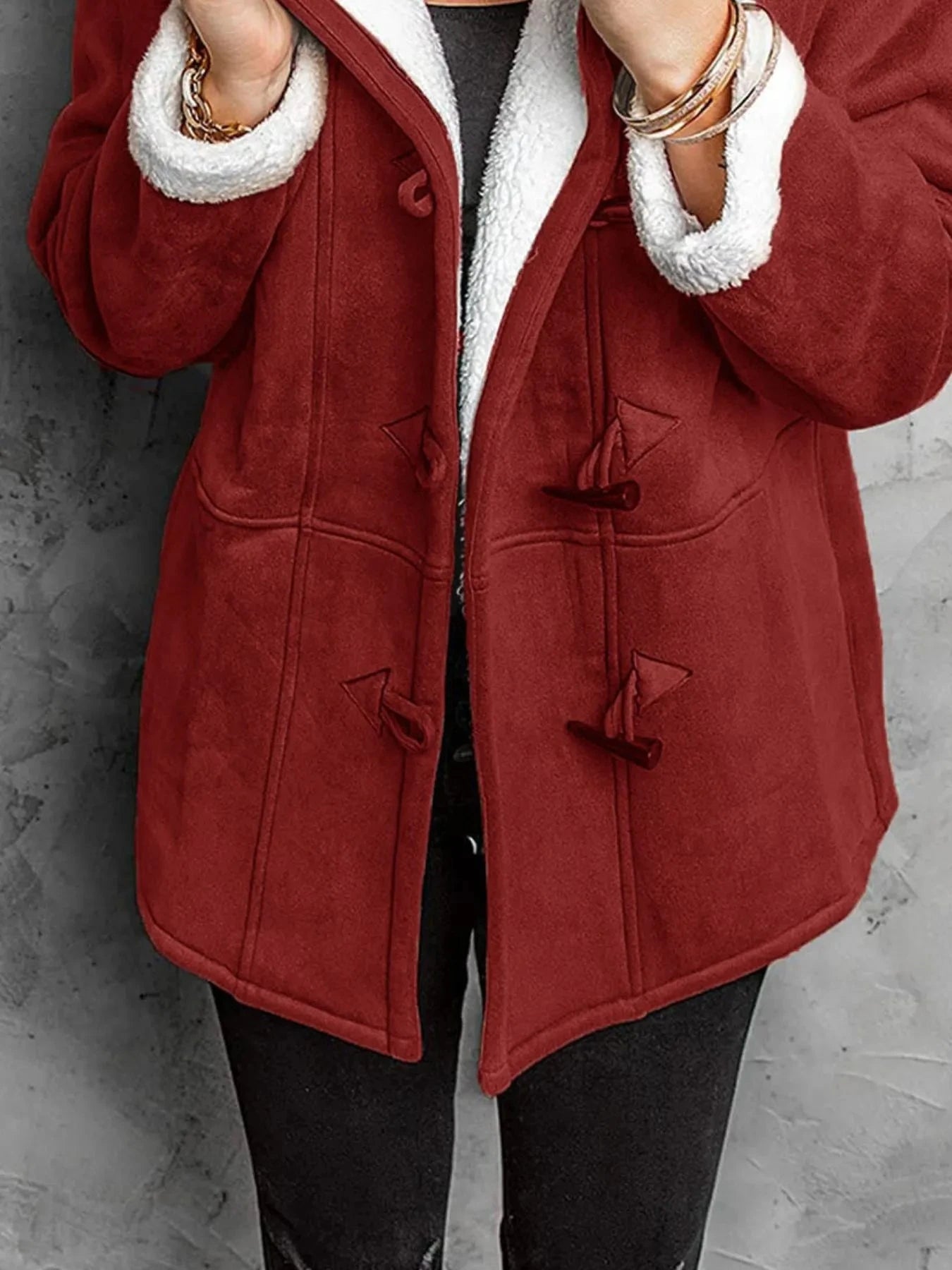 Full Size Cozy Sherpa Lined Toggle Coat with Hood Plus Size Coco’s Tee Boutique