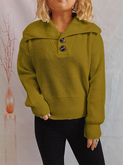 Statement Collar Half Button Sweater.