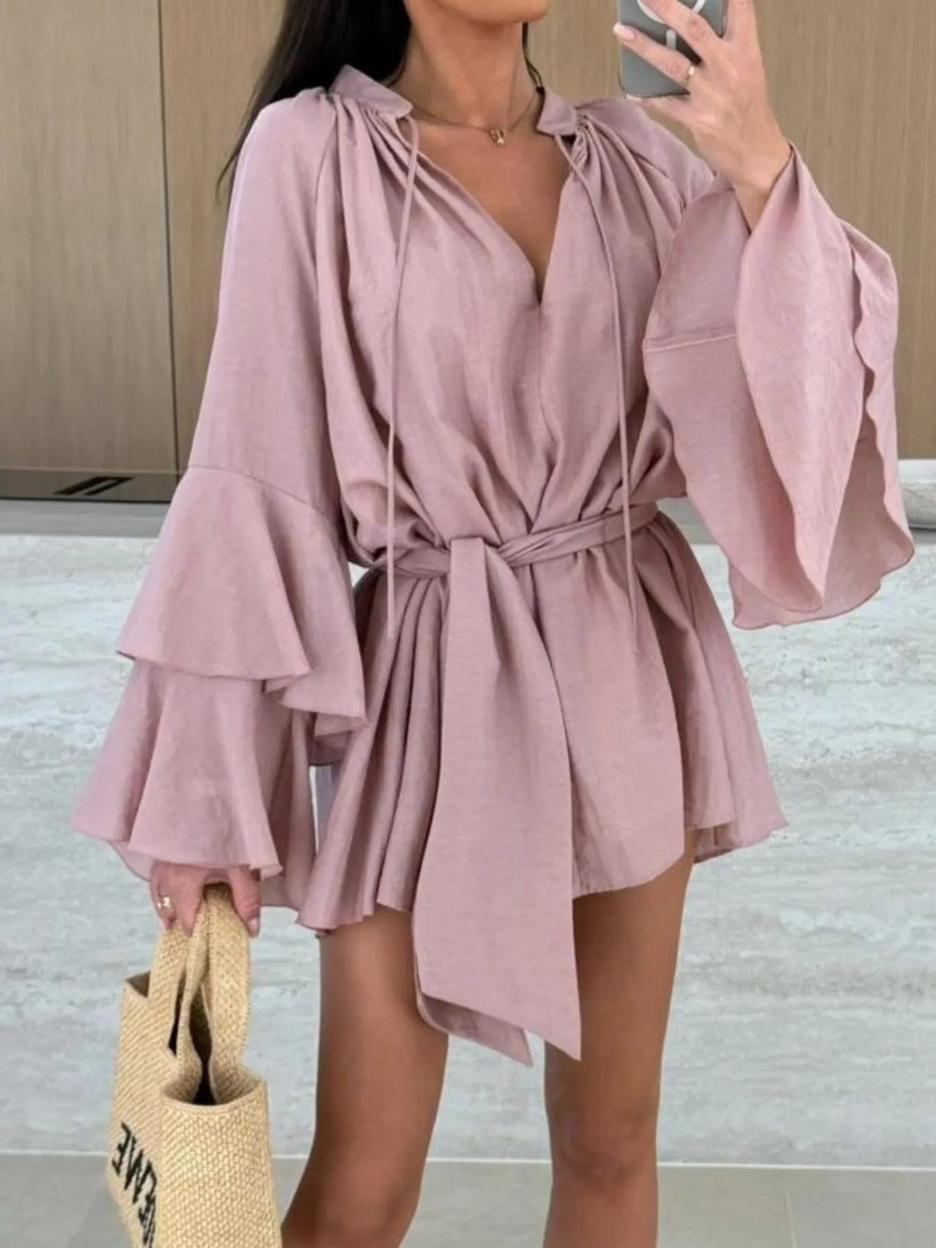 Flirt & Flow Bell Sleeve Mini Dress