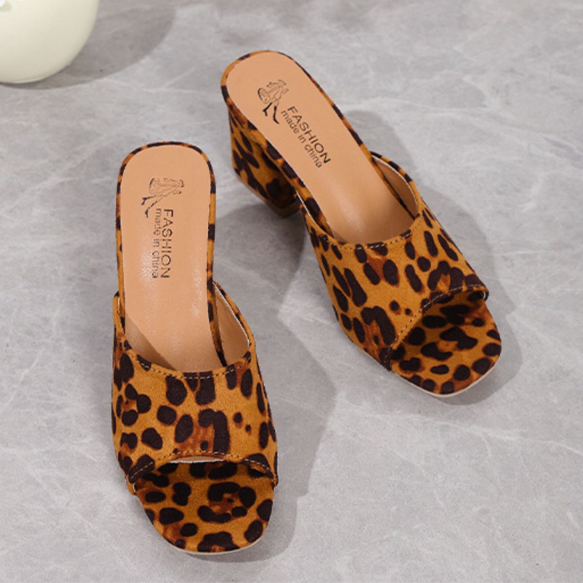 Leopard Block Heel Suede Sandals.