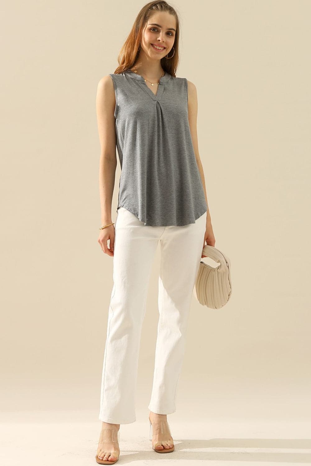 Ninexis Full Size Notched Sleeveless Top.