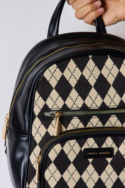 David Jones Argyle Pattern PU Leather Backpack.