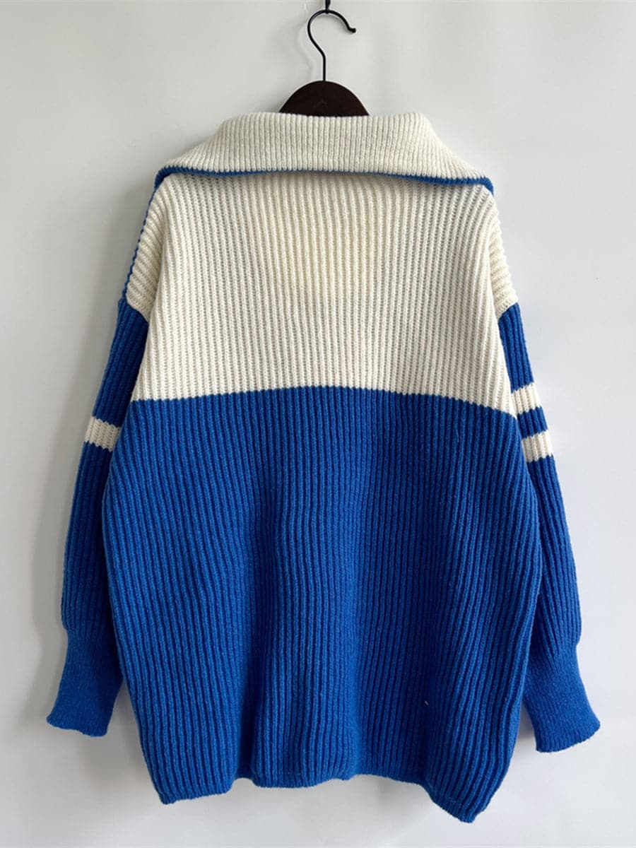 Ribbed Two-Tone Half Zip Sweater.