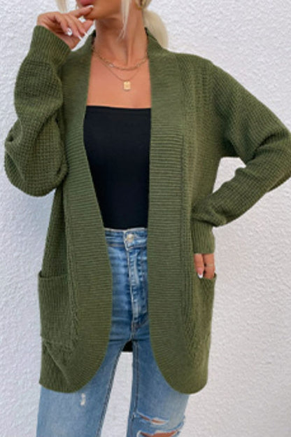 Open Front Rib-Knit Cardigan with Pockets.