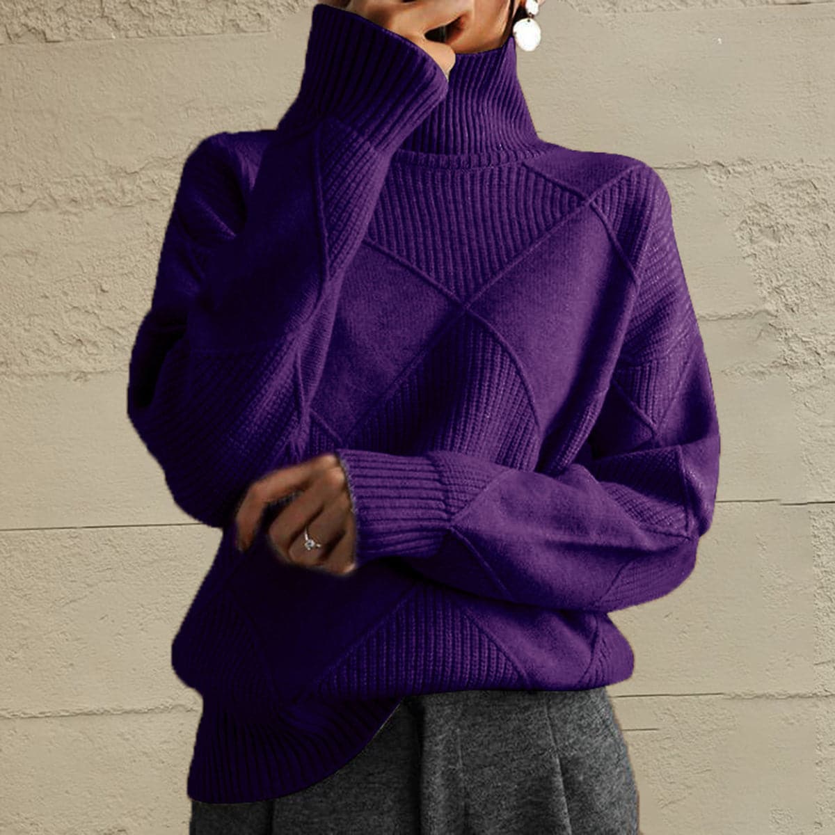 Geometric Turtleneck Long Sleeve Sweater.