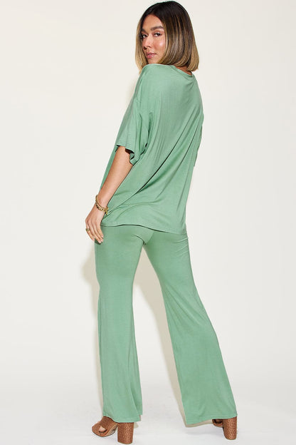 Bamboo bliss: Relaxed drop shoulder tee and flare pants set