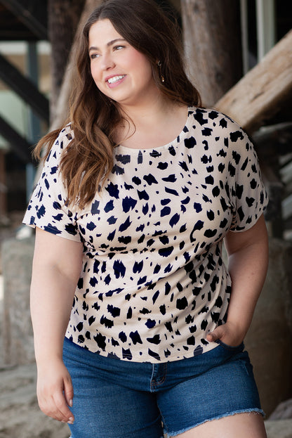 Khaki twist-back leopard print plus size top