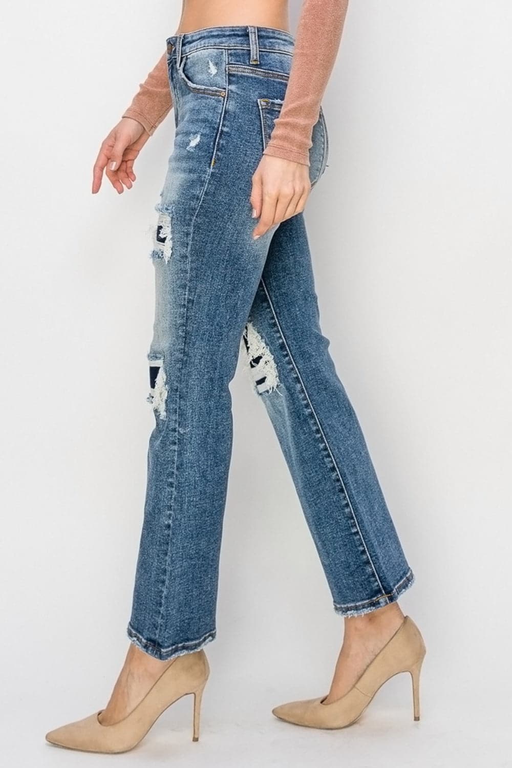 Risen Full Size High Rise Distressed Ankle Flare Jeans.