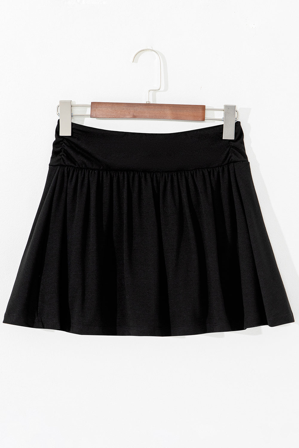 Black High-Waisted Ruched Skort with Built-In Shorts