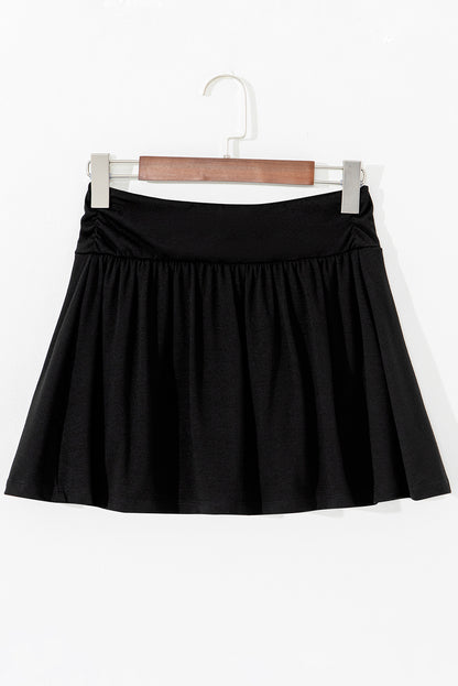 Black High-Waisted Ruched Skort with Built-In Shorts