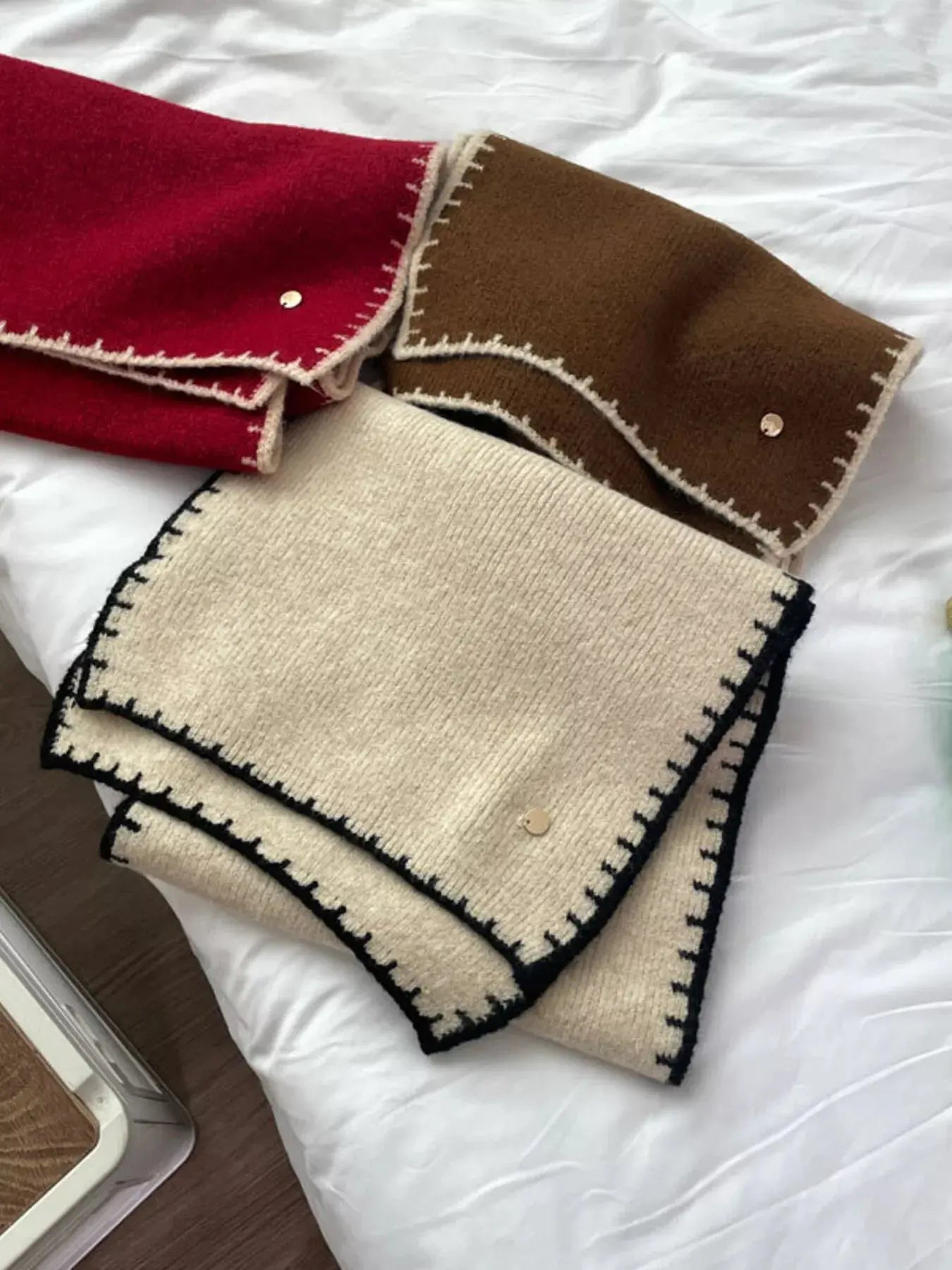 Contrast Trim Knit Scarf Simply Love