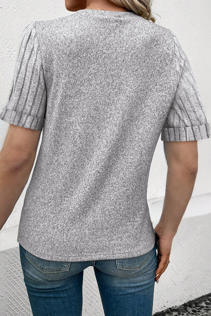 Alma Ribbed Splicing Sleeve Round Neck Top for Women - Love Salve 
