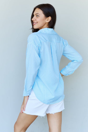 Doublju She Means Business Striped Button Down Shirt Top.