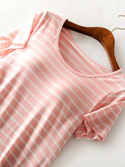 Striped Round Neck Short Sleeve Dress.