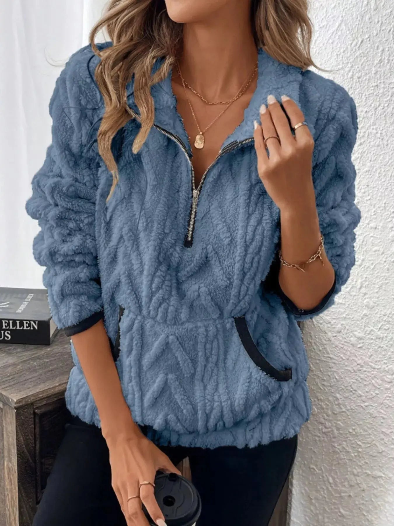 Full Size Sherpa Half Zip Sweatshirt Plus Size Simply Love