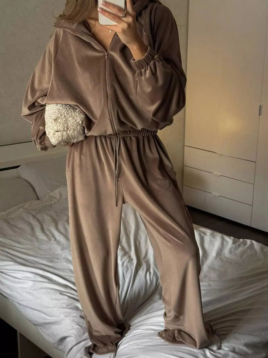 Zip Up Long Sleeve Outerwear and Pants Set Simply Love