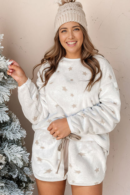 Cozy white plus size star print loungewear set