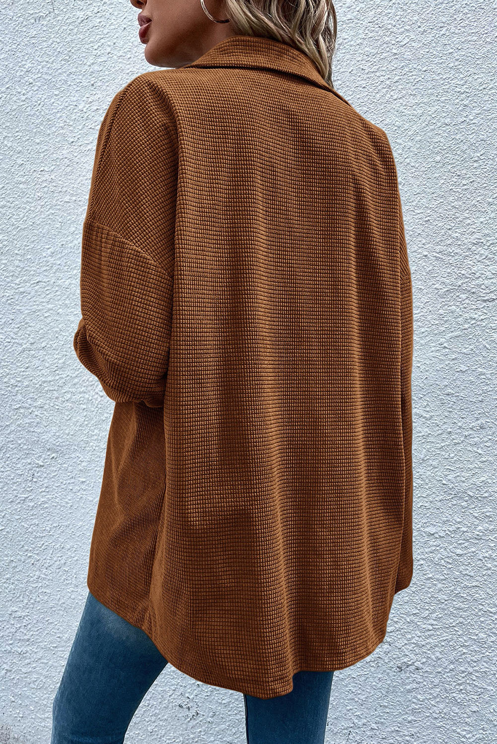 Brown textured shacket with pockets