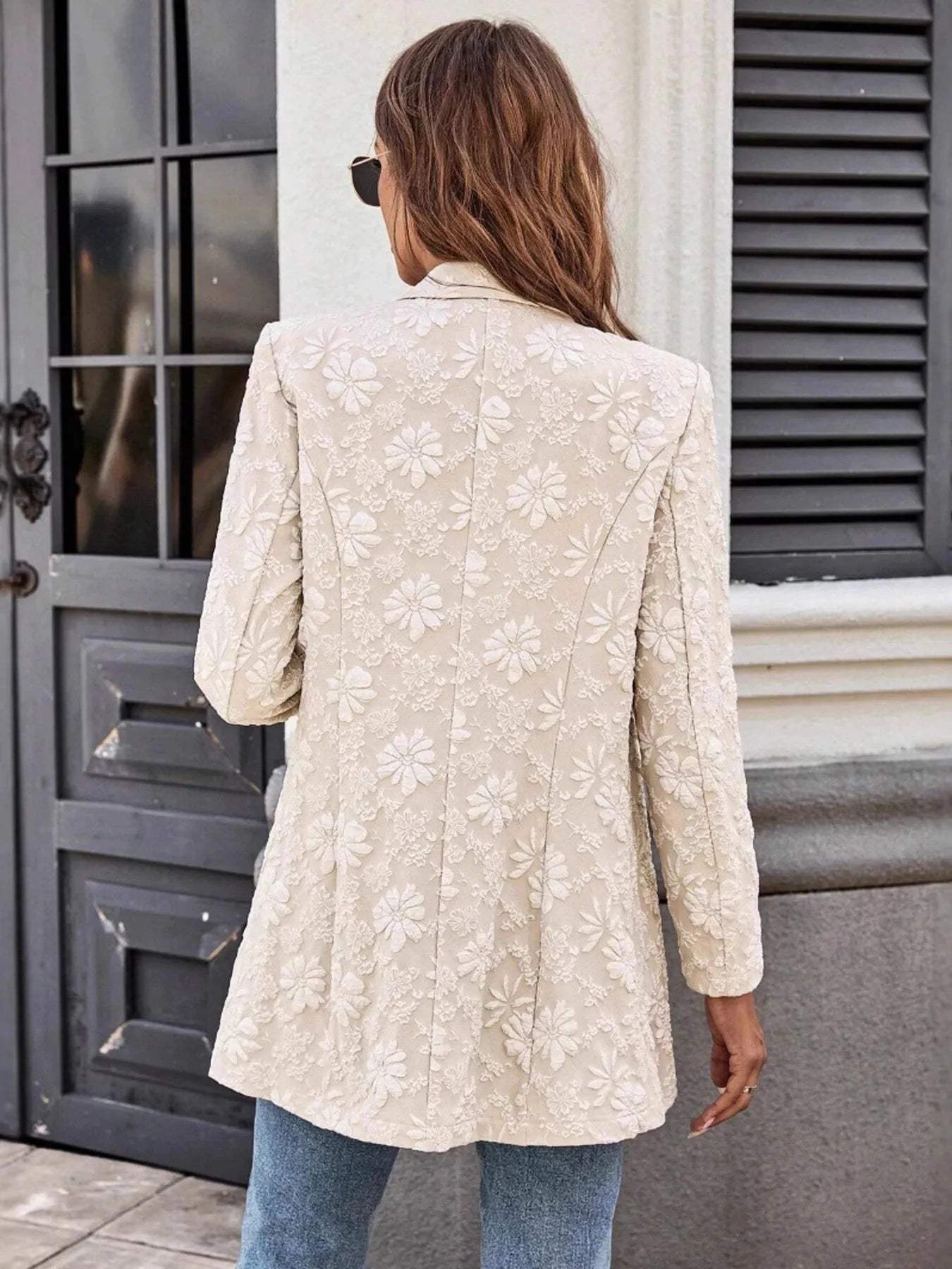 Floral Jacquard One Button Long Sleeve Blazer Coco’s Tee Boutique