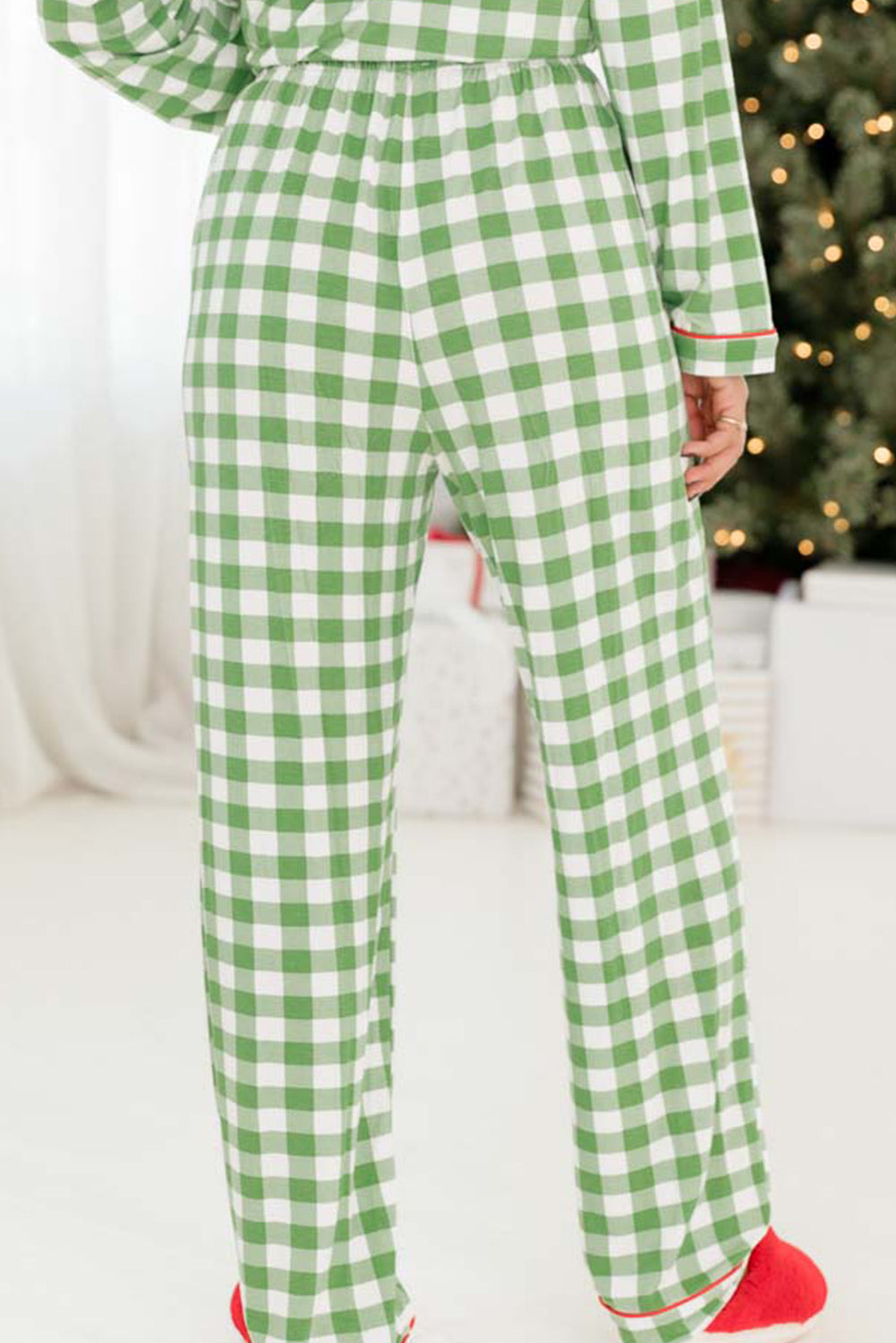 Light green plaid Christmas pajama set for cozy holiday nights