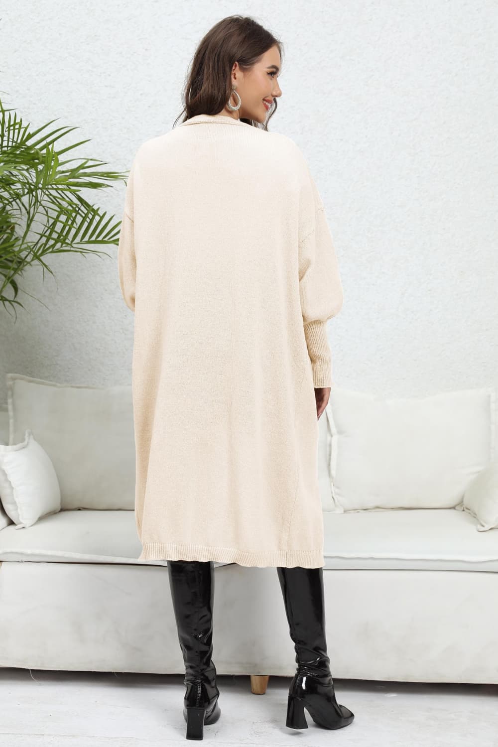 Open Front Dropped Shoulder Cardigan.