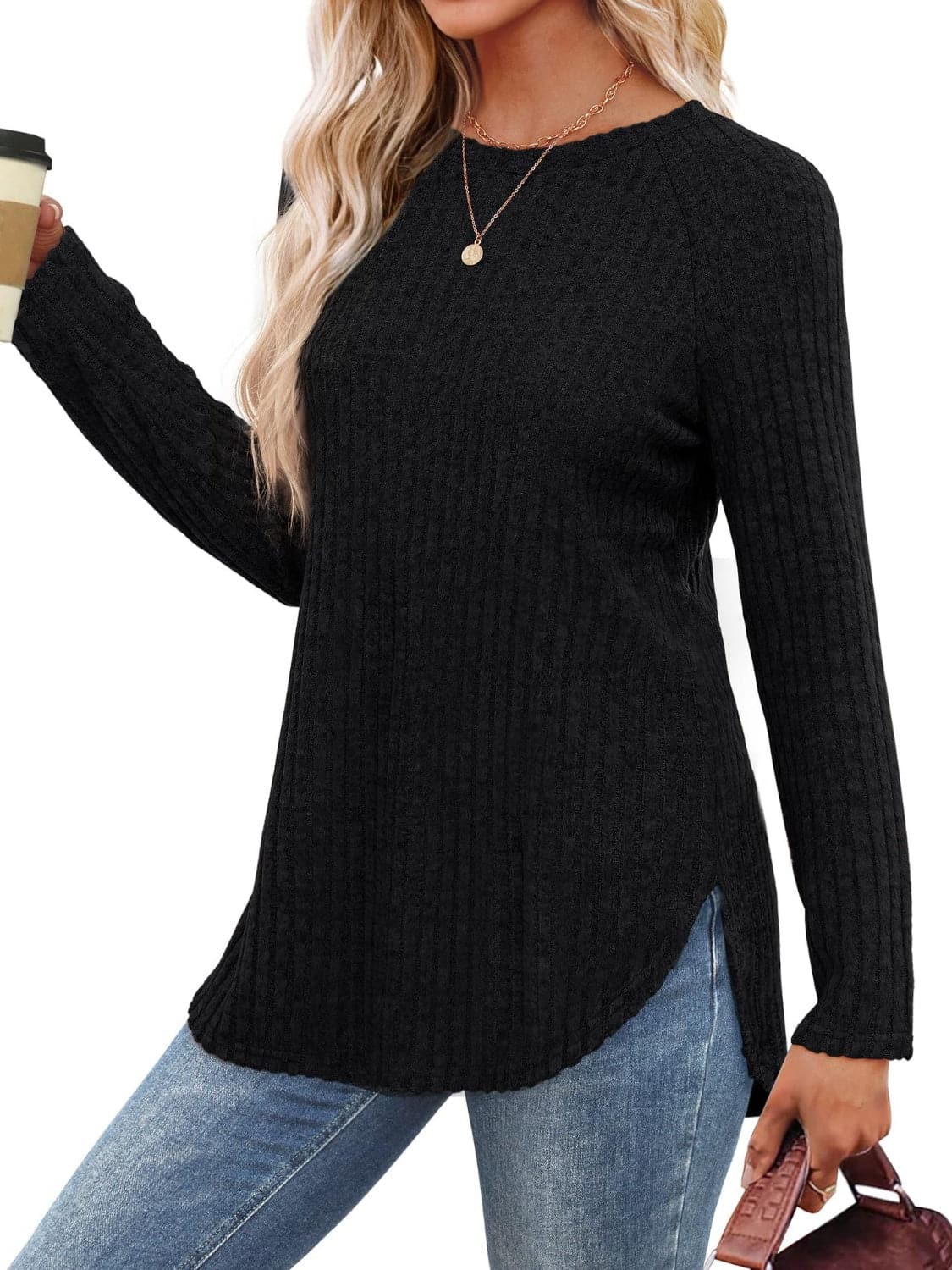 Chic sheer raglan tee with slit