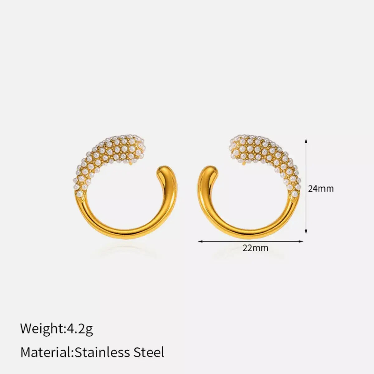 Gold Plated Synthetic Pearl Accented C Hoop Earrings Stainless Steel Simply Love