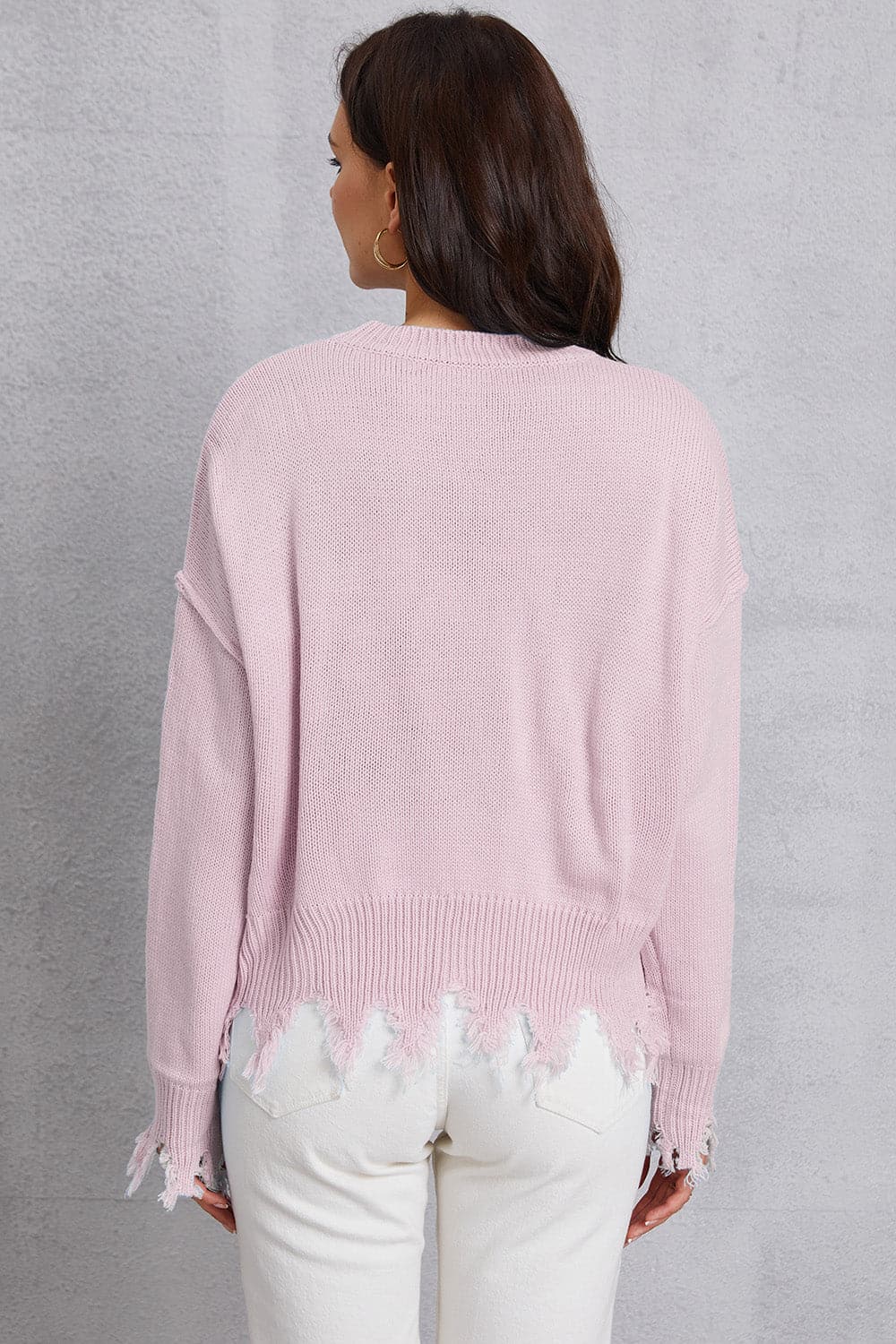 Lip Fringe Round Neck Sweater.