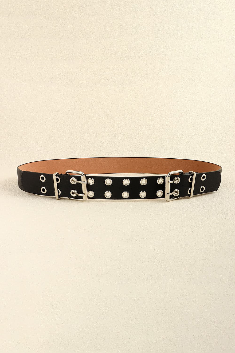 PU Leather Two Row Eyelet Belt.