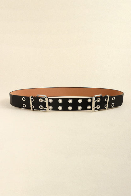 PU Leather Two Row Eyelet Belt.