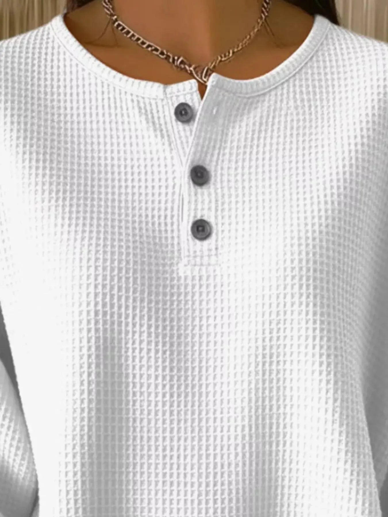 Full Size Casual Waffle Knit Button Detail Pullover Plus Size Simply Love