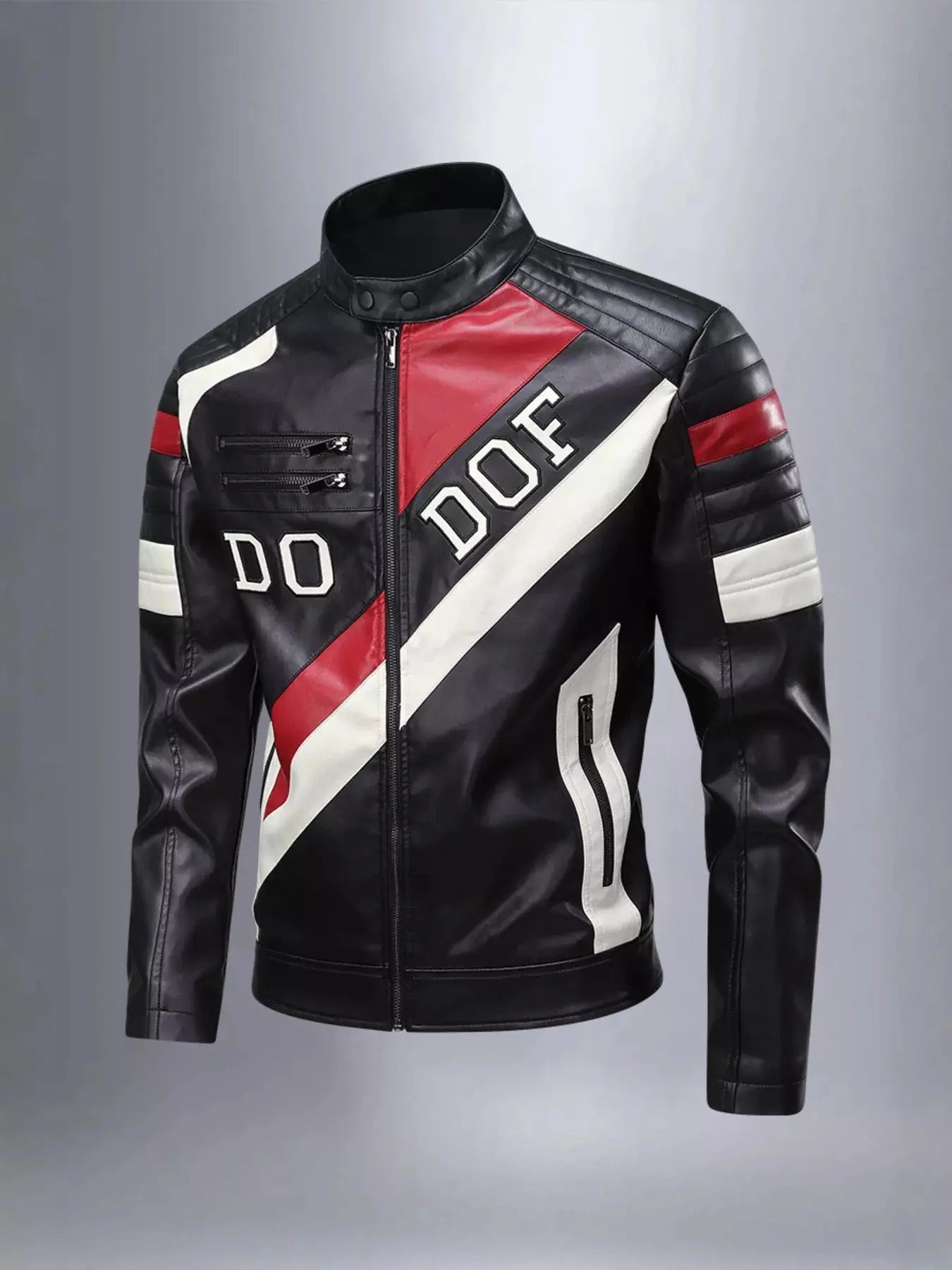Men's Full Size Color Block Motorcycle Leather Jacket Plus Size Simply Love