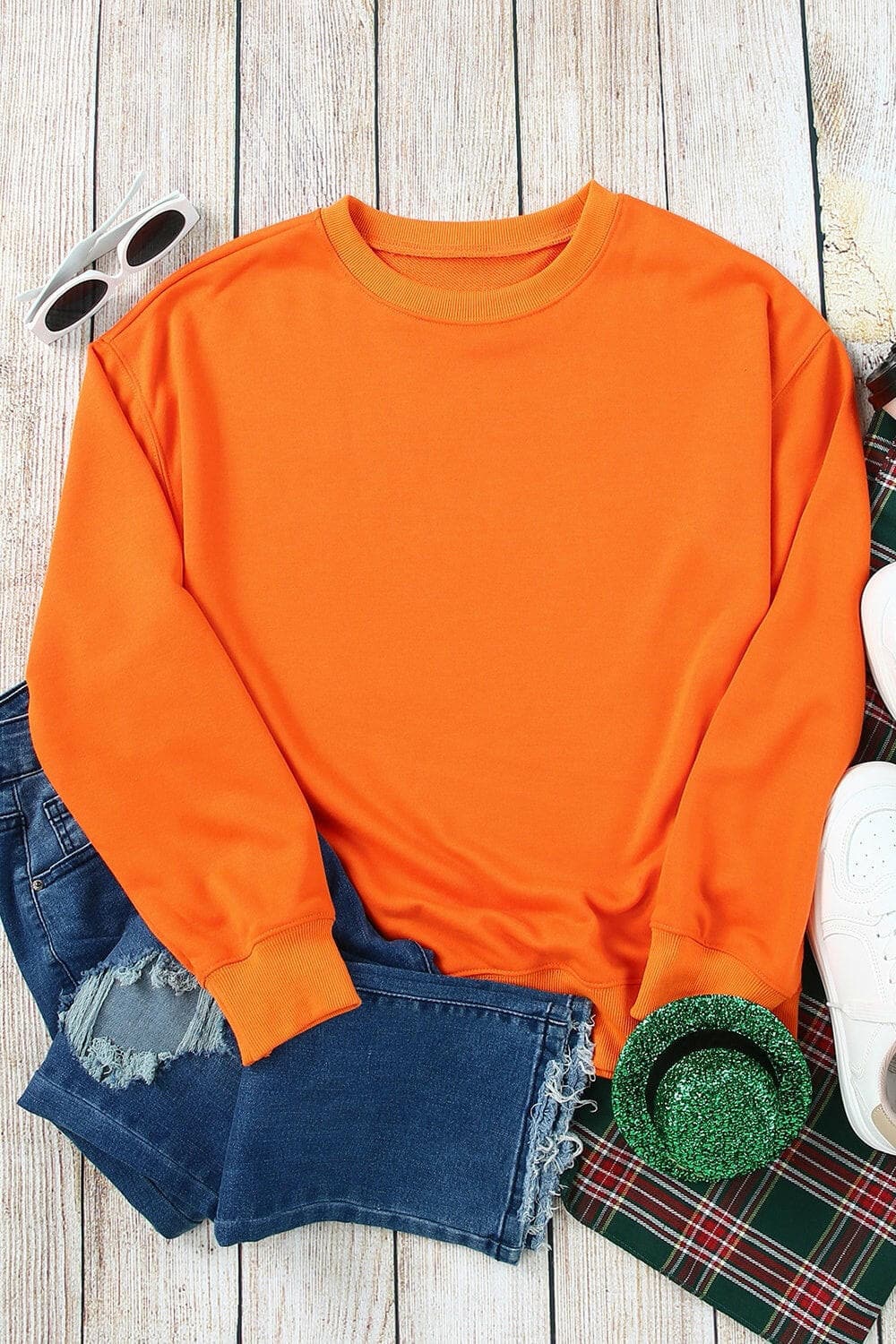 Round Neck Dropped Shoulder Sweatshirt.