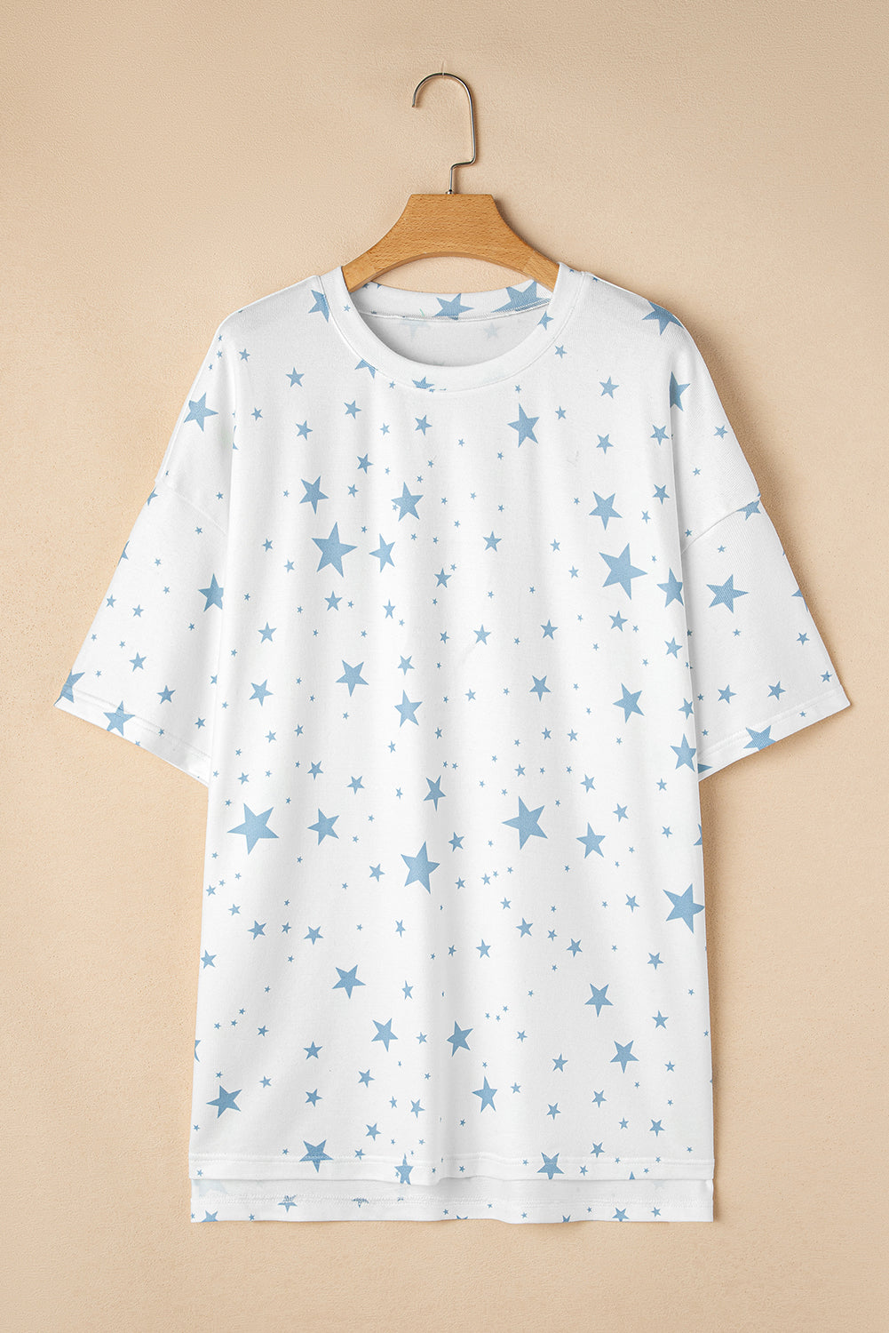 Sky Blue Stars Print Drop Shoulder Oversized T Shirt