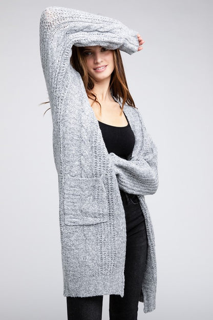 Twisted texture open front cardigan with pockets