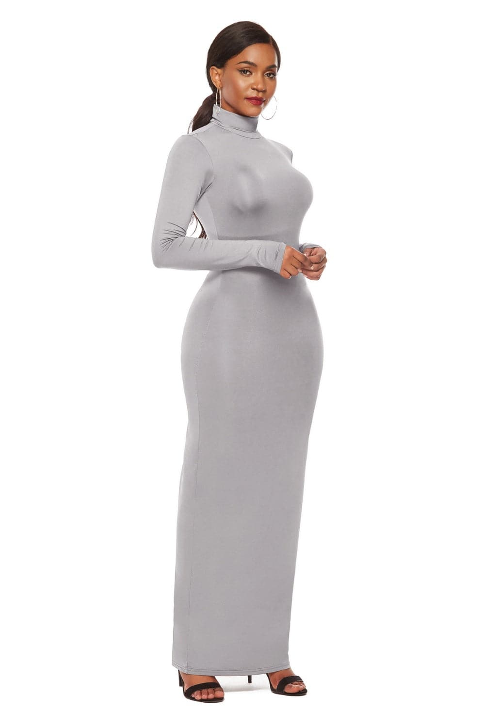 Mock Neck Long Sleeve Maxi Slim Dress.