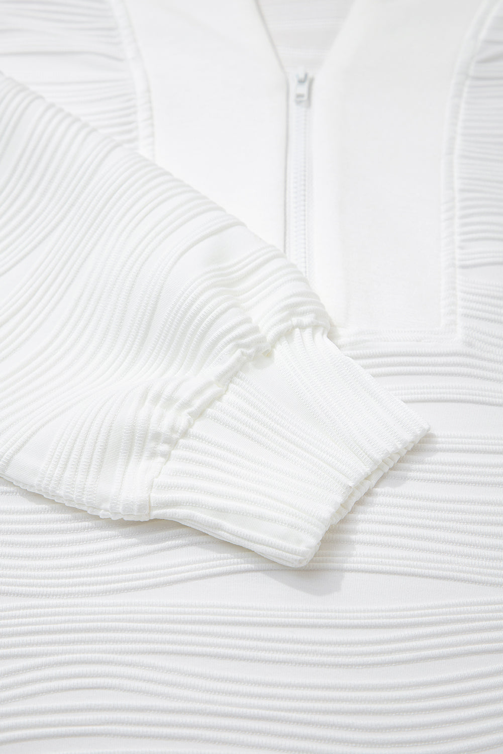 White Solid Color Textured Zip V Neck Pullover Sweatshirt Unisex Casual Everyday Wear Dear-Lover Dropshipping