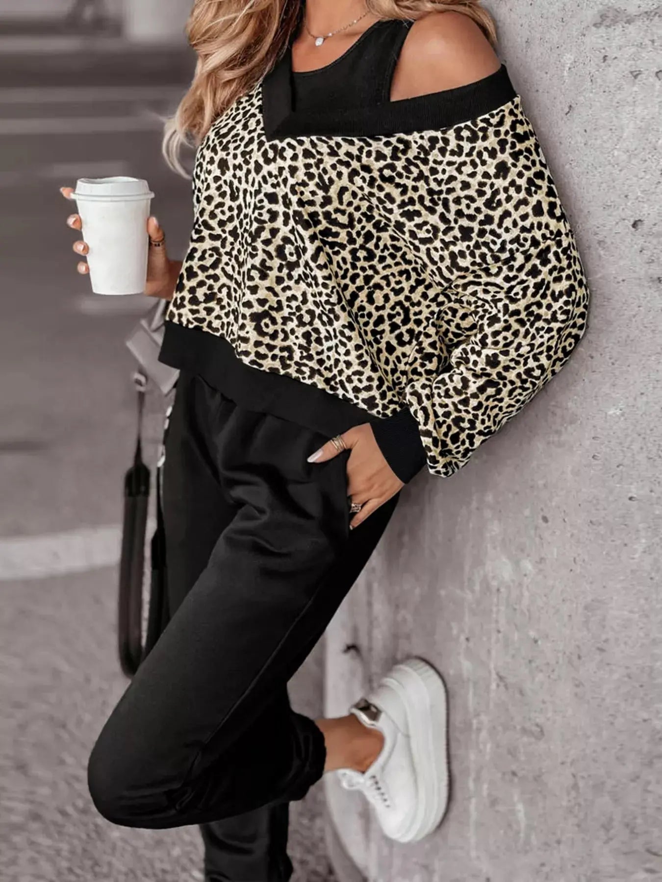 Leopard Print Sweatshirt and Jogger Set Simply Love