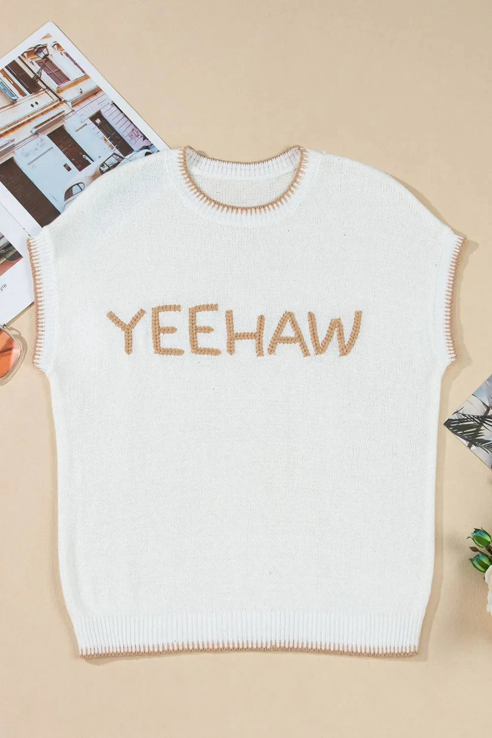 YEEHAW Stitch Edge Crew Neck Knit Top Simply Love