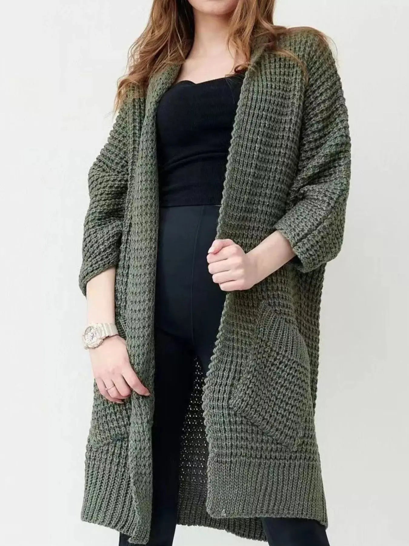 Full Size Chunky Knit Open Front Cardigan Plus Size Simply Love