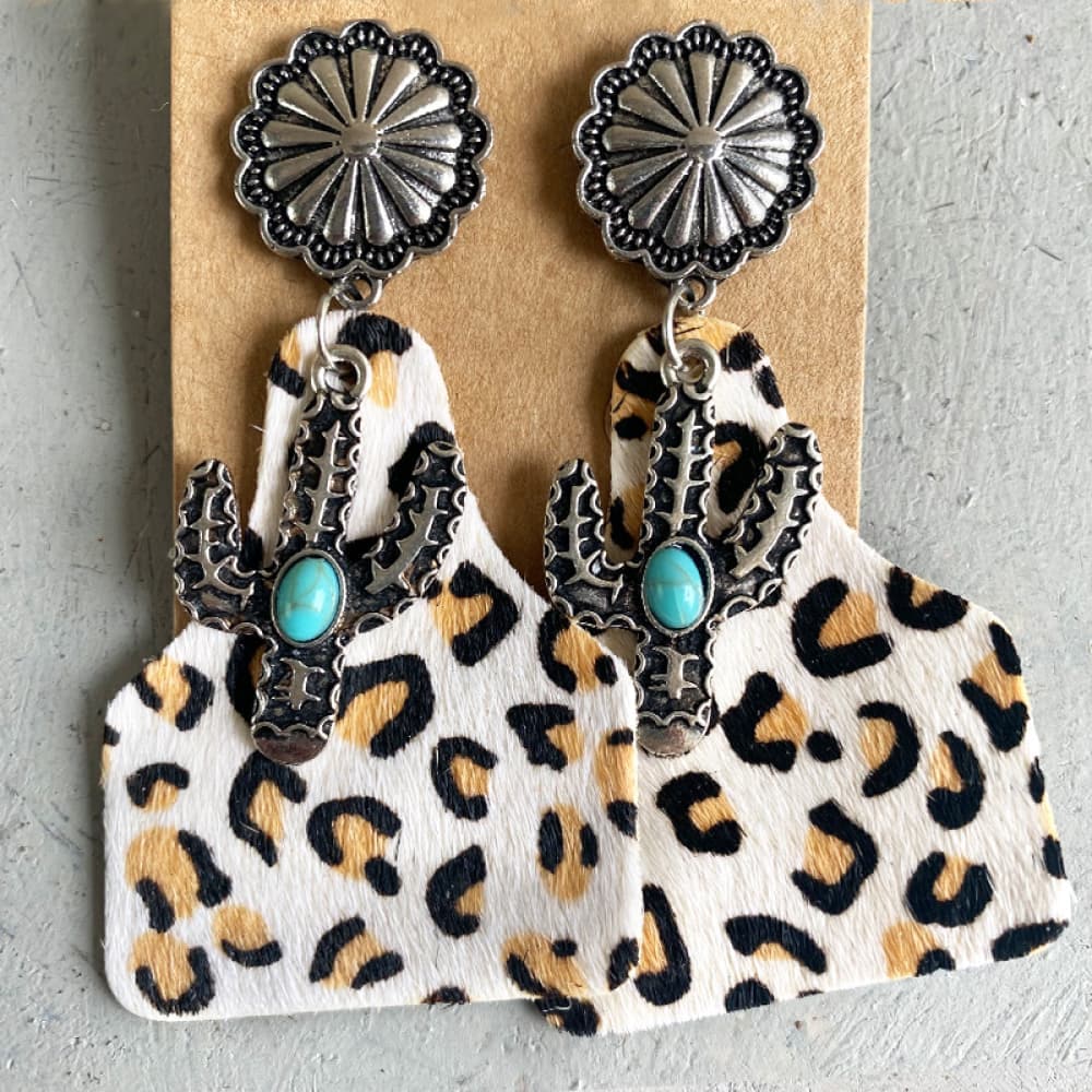 Turquoise-inspired alloy cactus earrings for a western flair