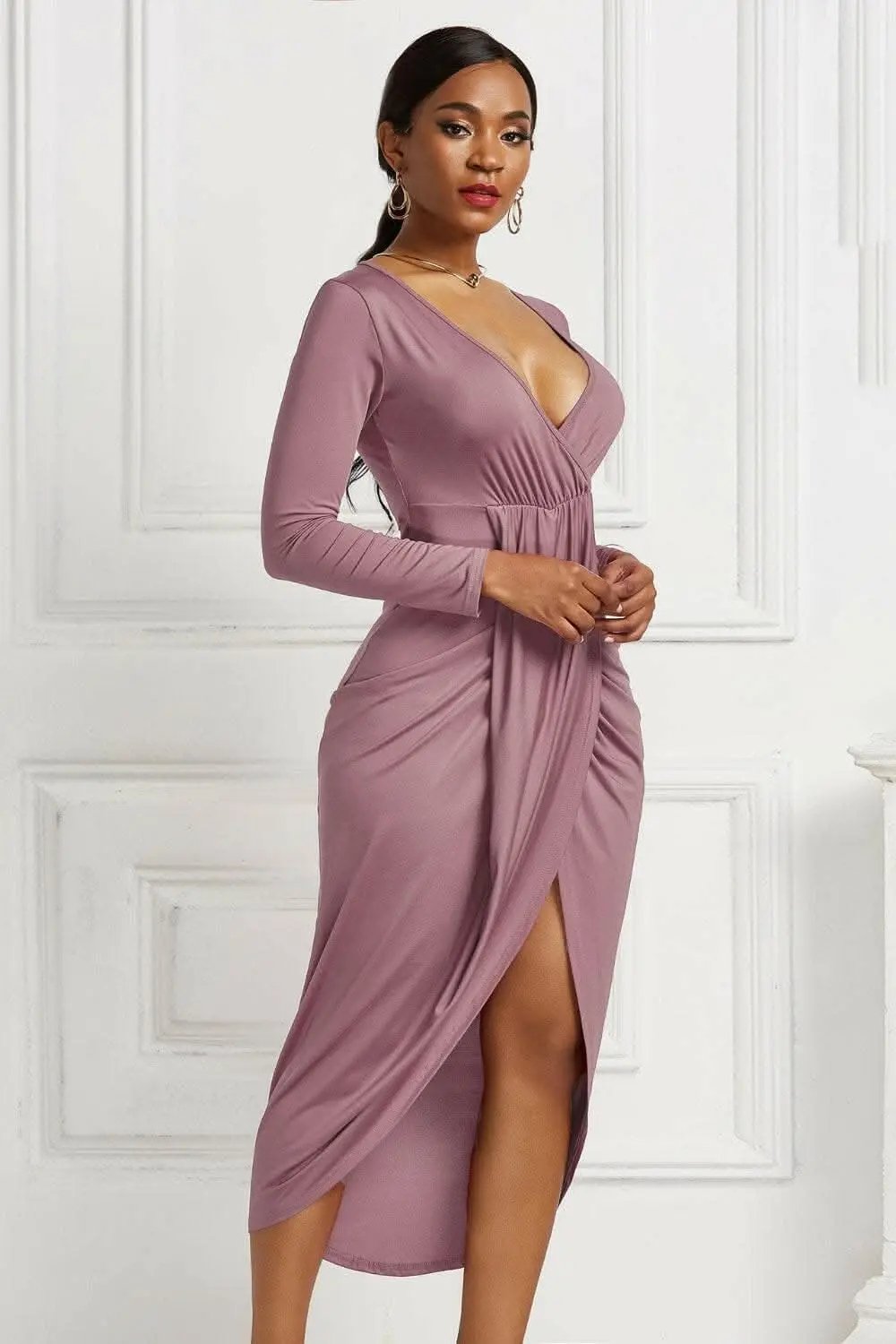 Elegant ruched surplice dress - Love Salve 